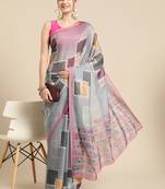 Silk Land Multicolor Abstract Soft Silk Blend Saree With Unstitched Blouse Piece