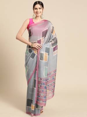 Silk Land Multicolor Abstract Soft Silk Blend Saree With Unstitched Blouse Piece 2