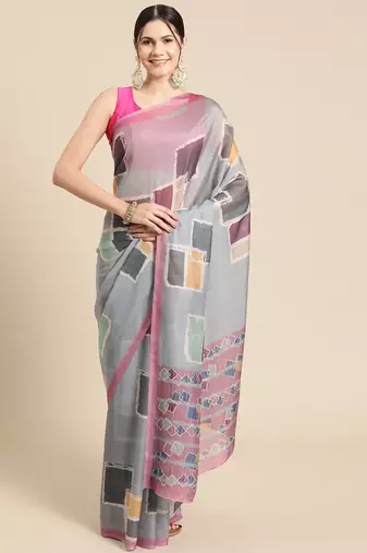 Silk Land Multicolor Abstract Soft Silk Blend Saree With Unstitched Blouse Piece