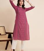 Women mauve color embroidery staright kurta