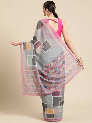 Silk Land Multicolor Abstract Soft Silk Blend Saree With Unstitched Blouse Piece 3