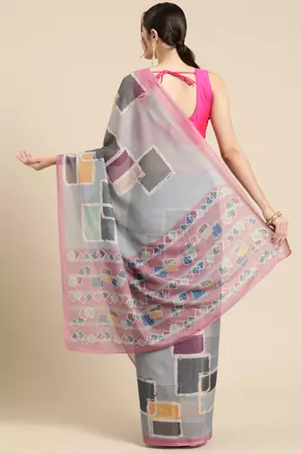 Silk Land Multicolor Abstract Soft Silk Blend Saree With Unstitched Blouse Piece