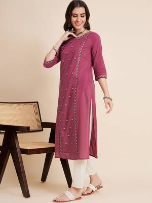 Women mauve color embroidery staright kurta 2