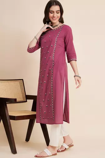 Women mauve color embroidery staright kurta