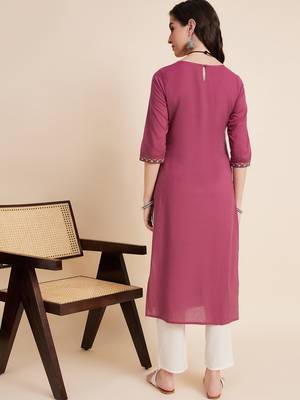 Women mauve color embroidery staright kurta 3