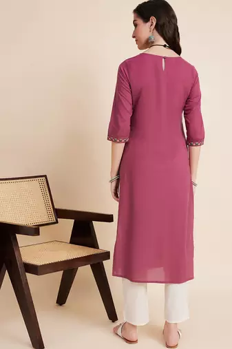 Women mauve color embroidery staright kurta