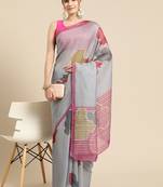 Silk Land Dark Grey Abstract Soft Silk Blend Saree With Unstitched Blouse Piece