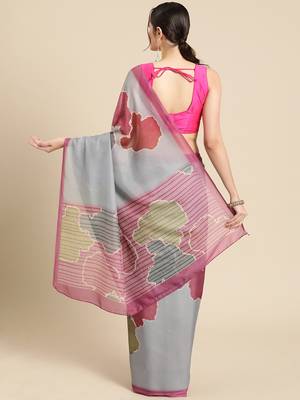 Silk Land Dark Grey Abstract Soft Silk Blend Saree With Unstitched Blouse Piece 3
