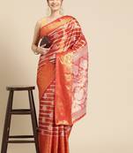 Silk Land Red Woven Design Silk Blend Saree With Unstitched Blouse Piece