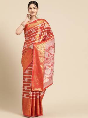 Silk Land Red Woven Design Silk Blend Saree With Unstitched Blouse Piece 2