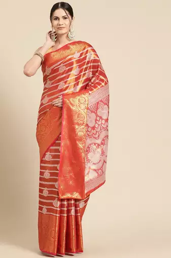 Silk Land Red Woven Design Silk Blend Saree With Unstitched Blouse Piece