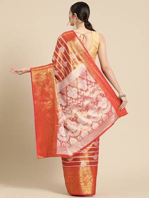Silk Land Red Woven Design Silk Blend Saree With Unstitched Blouse Piece 3