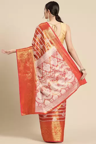 Silk Land Red Woven Design Silk Blend Saree With Unstitched Blouse Piece