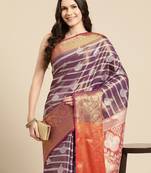 Silk Land Purple Woven Design Silk Blend Saree With Unstitched Blouse Piece