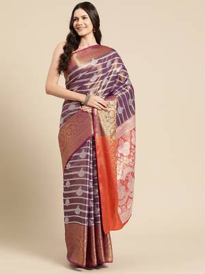 Silk Land Purple Woven Design Silk Blend Saree With Unstitched Blouse Piece 2