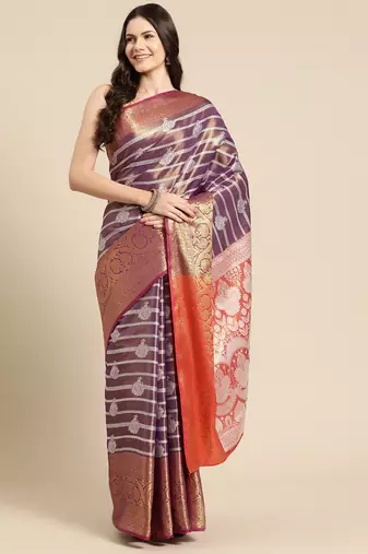 Silk Land Purple Woven Design Silk Blend Saree With Unstitched Blouse Piece