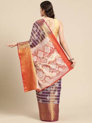 Silk Land Purple Woven Design Silk Blend Saree With Unstitched Blouse Piece 3