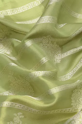 Silk Land Parrot Green Woven Design Silk Blend Saree With Unstitched Blouse Piece