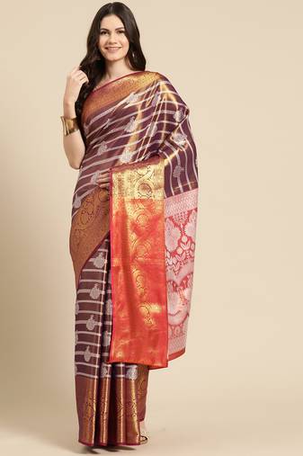 Silk Land Wine Woven Design Silk Blend Saree With Unstitched Blouse Piece