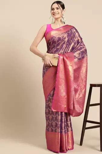 Silk Land Pink Woven Design Silk Blend Saree With Unstitched Blouse Piece