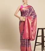 Silk Land Pink Woven Design Silk Blend Saree With Unstitched Blouse Piece