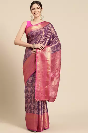 Silk Land Pink Woven Design Silk Blend Saree With Unstitched Blouse Piece