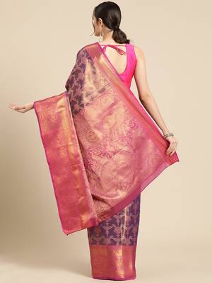 Silk Land Pink Woven Design Silk Blend Saree With Unstitched Blouse Piece 3