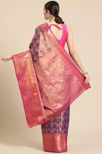 Silk Land Pink Woven Design Silk Blend Saree With Unstitched Blouse Piece