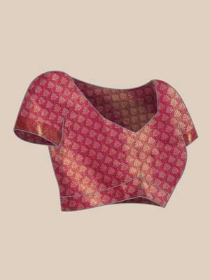 Silk Land Pink Woven Design Silk Blend Saree With Unstitched Blouse Piece 5