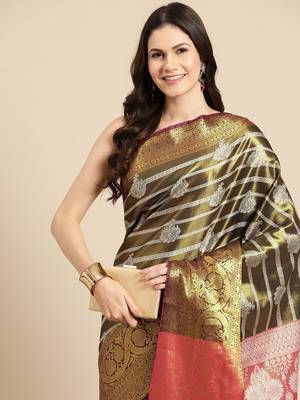 Silk Land Black Woven Design Silk Blend Saree With Unstitched Blouse Piece 1