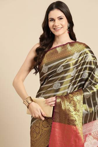 Silk Land Black Woven Design Silk Blend Saree With Unstitched Blouse Piece