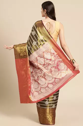 Silk Land Black Woven Design Silk Blend Saree With Unstitched Blouse Piece