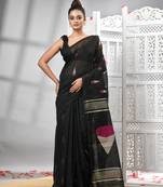 Black cotton blend all body motive design pallu handloom saree