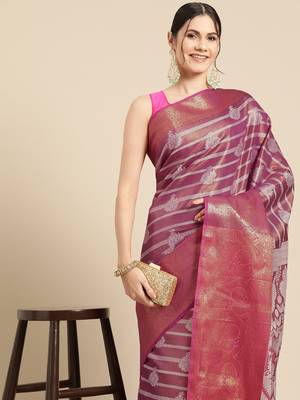 Silk Land Teal Woven Design Silk Blend Saree With Unstitched Blouse Piece 1