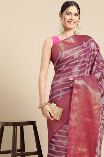 Silk Land Teal Woven Design Silk Blend Saree With Unstitched Blouse Piece