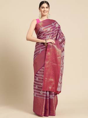 Silk Land Teal Woven Design Silk Blend Saree With Unstitched Blouse Piece 2