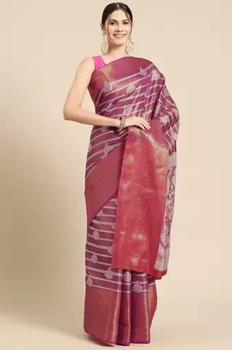 Silk Land Teal Woven Design Silk Blend Saree With Unstitched Blouse Piece