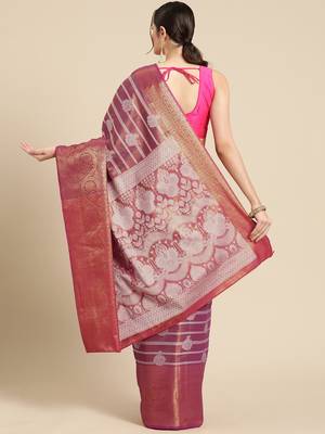 Silk Land Teal Woven Design Silk Blend Saree With Unstitched Blouse Piece 3