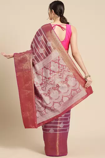 Silk Land Teal Woven Design Silk Blend Saree With Unstitched Blouse Piece