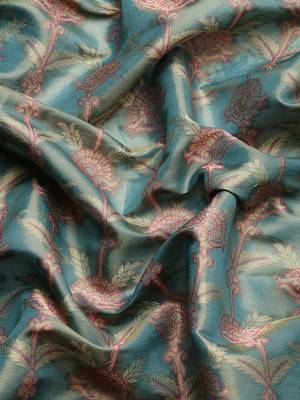 Silk Land Teal Floral Brocade Saree With Unstitched Blouse Piece 4