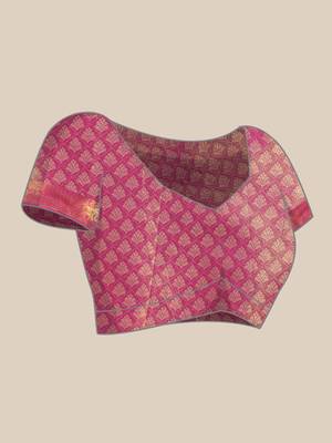 Silk Land Teal Floral Brocade Saree With Unstitched Blouse Piece 5