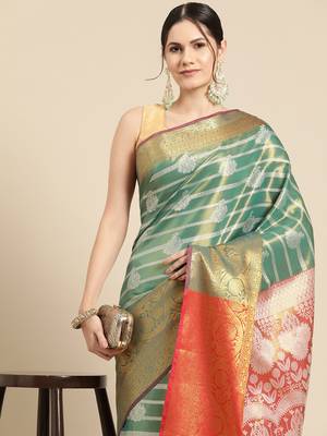 Silk Land Purple Floral Brocade Saree With Unstitched Blouse Piece 1