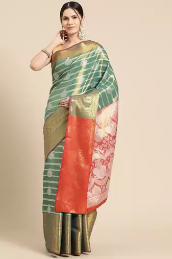 Silk Land Purple Floral Brocade Saree With Unstitched Blouse Piece