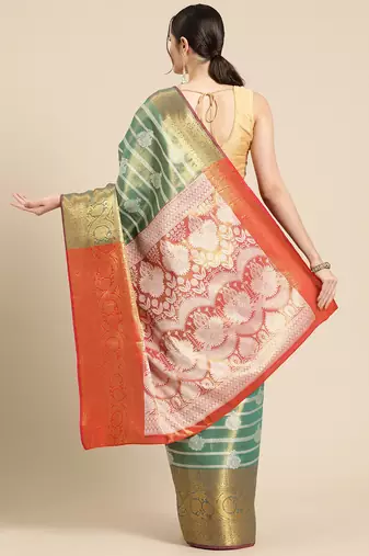 Silk Land Purple Floral Brocade Saree With Unstitched Blouse Piece