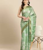 Silk Land Green Digital Print Soft Silk Blend Saree With Unstitched Blouse Piece