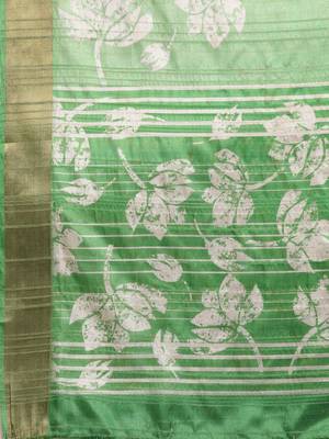 Silk Land Green Digital Print Soft Silk Blend Saree With Unstitched Blouse Piece 4