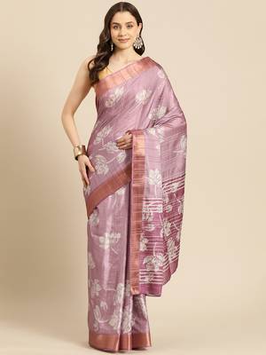 Silk Land Purple Digital Print Soft Silk Blend Saree With Unstitched Blouse Piece 2