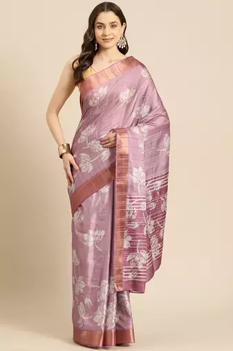 Silk Land Purple Digital Print Soft Silk Blend Saree With Unstitched Blouse Piece