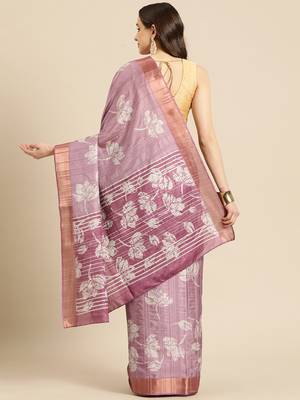 Silk Land Purple Digital Print Soft Silk Blend Saree With Unstitched Blouse Piece 3