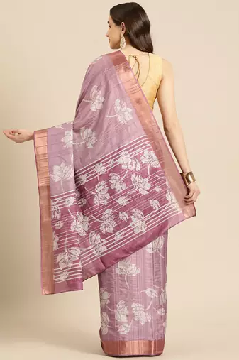 Silk Land Purple Digital Print Soft Silk Blend Saree With Unstitched Blouse Piece
